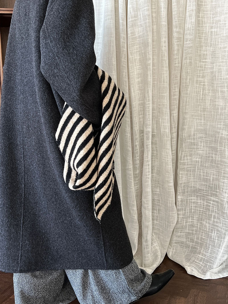 韓系高質感羊毛翻領拉鍊雙面呢大衣外套-2色