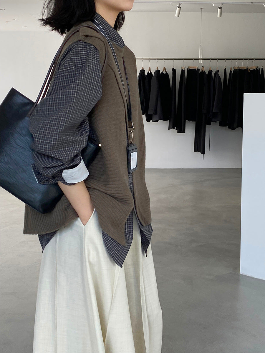 韓版不規則疊穿百搭款針織馬甲上衣-3色