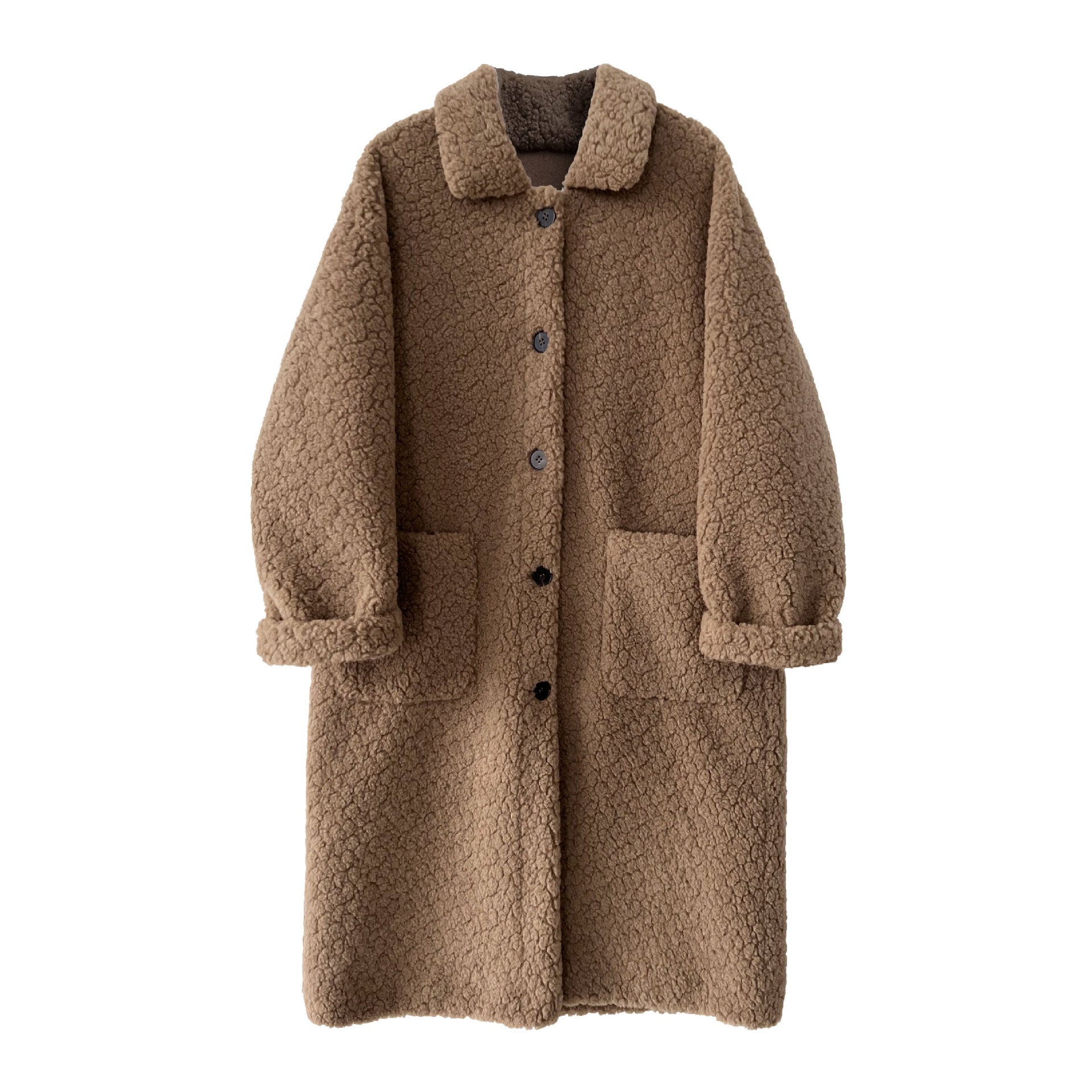 韓系加厚皮毛一體環保皮草羊羔毛大衣外套-2色