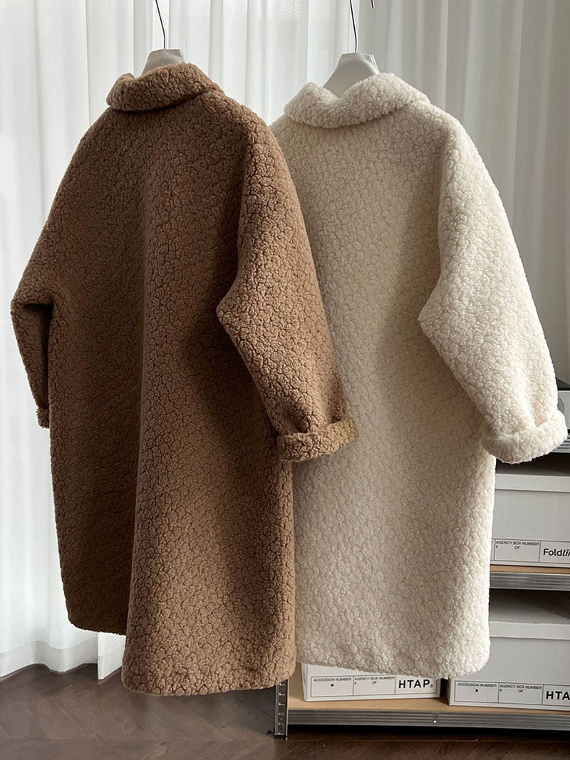 韓系加厚皮毛一體環保皮草羊羔毛大衣外套-2色