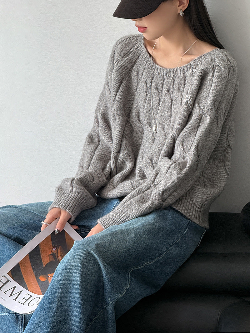 韓系高級感圓領慵懶風針織毛衣-3色