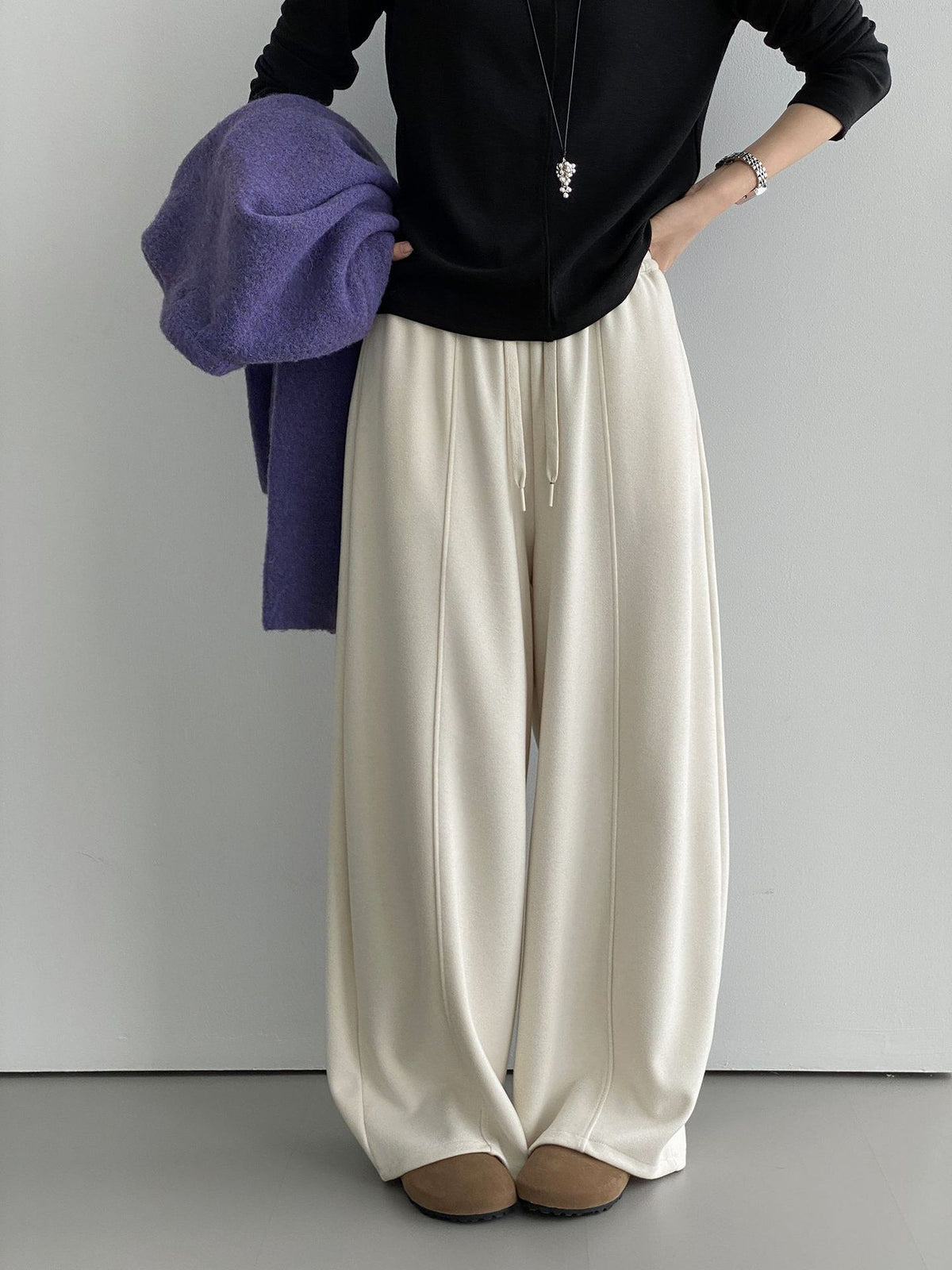 韓系垂墜感加厚直筒休閒褲-3色