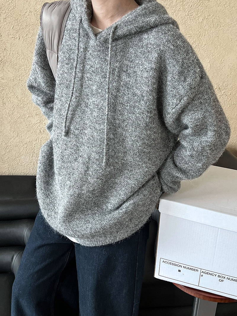 (48H出貨)慵懶風連帽加厚長袖針織外套-2色