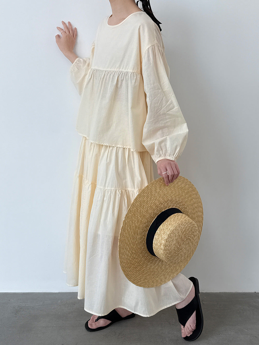 春感甜美娃娃衫+褶皺大擺半身裙-兩件式套裝-2色