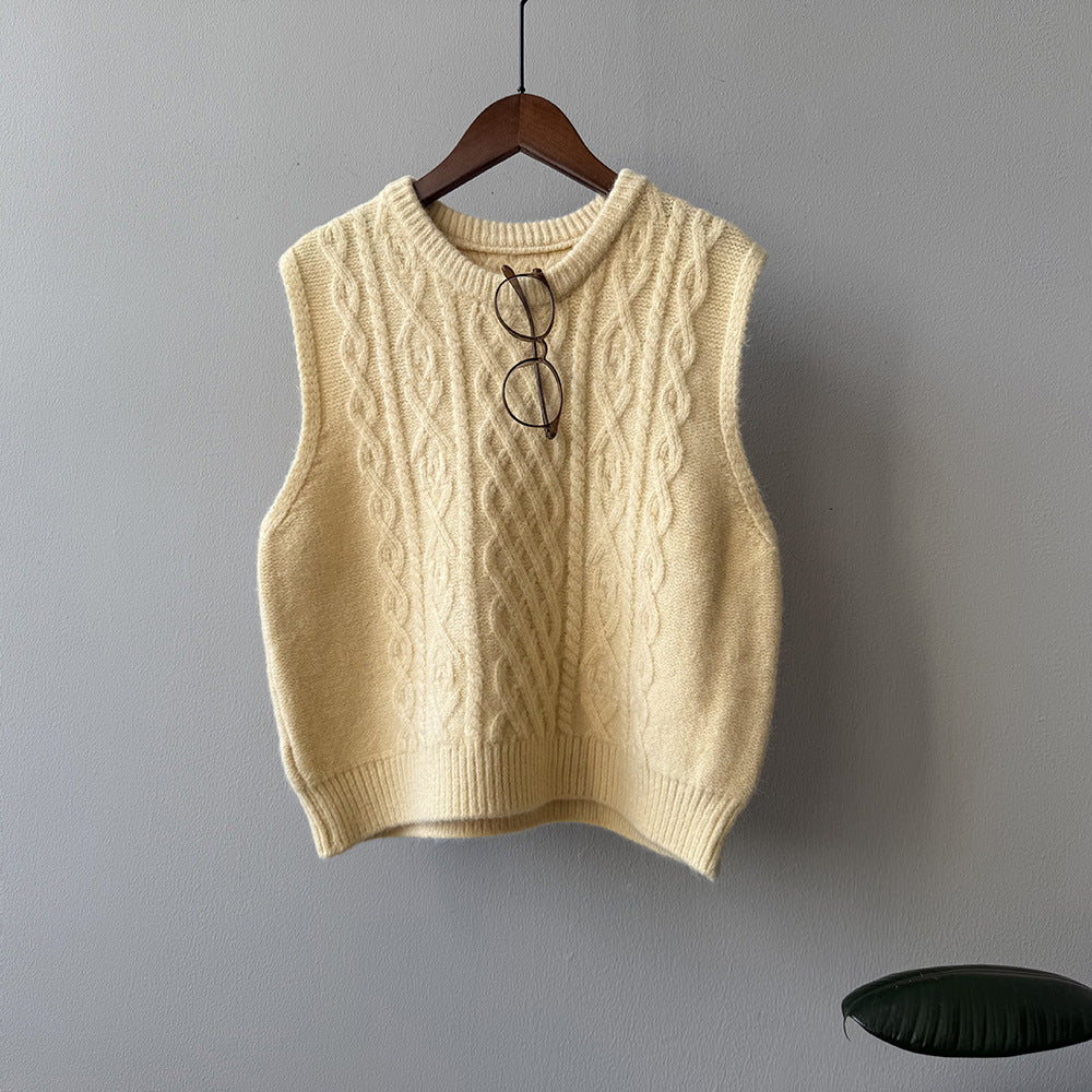 (48H出貨)糖果色圓領麻花軟糯針織背心馬甲-6色