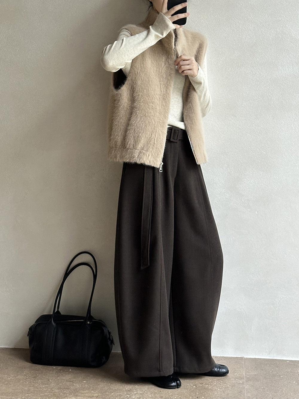 韓系立領仿貂毛絨疊穿馬甲-2色