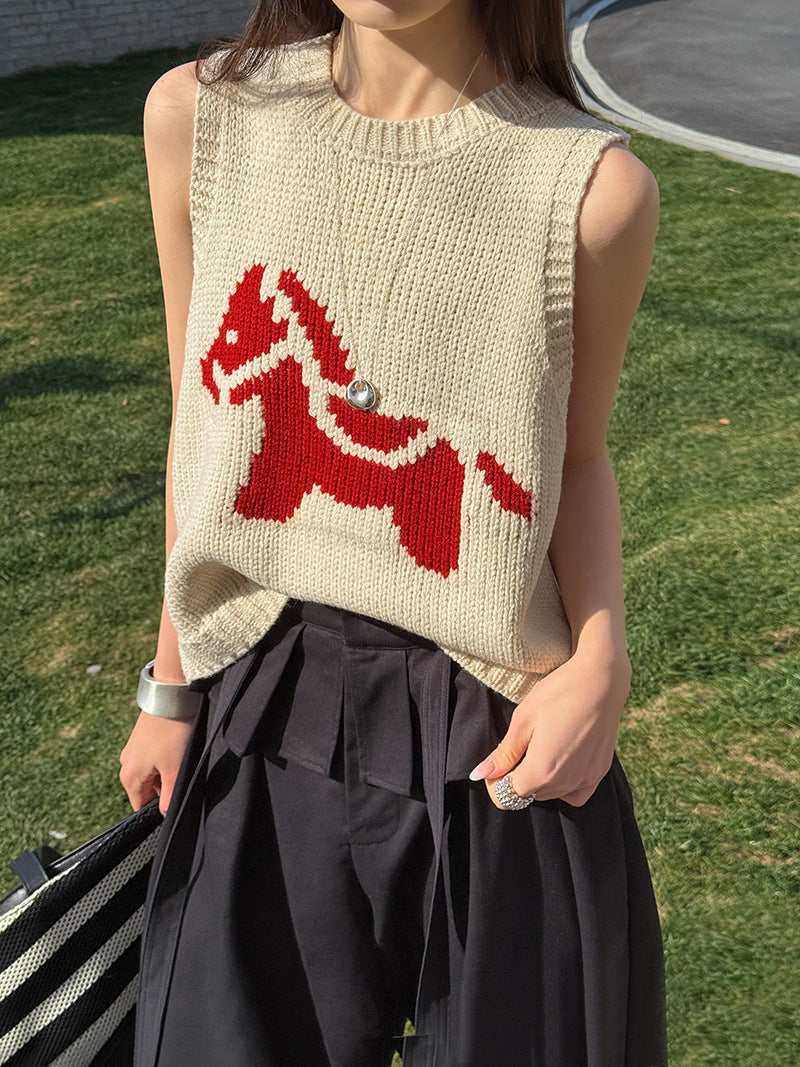 韓版寬鬆百搭顯瘦小馬氛圍毛衣背心-2色