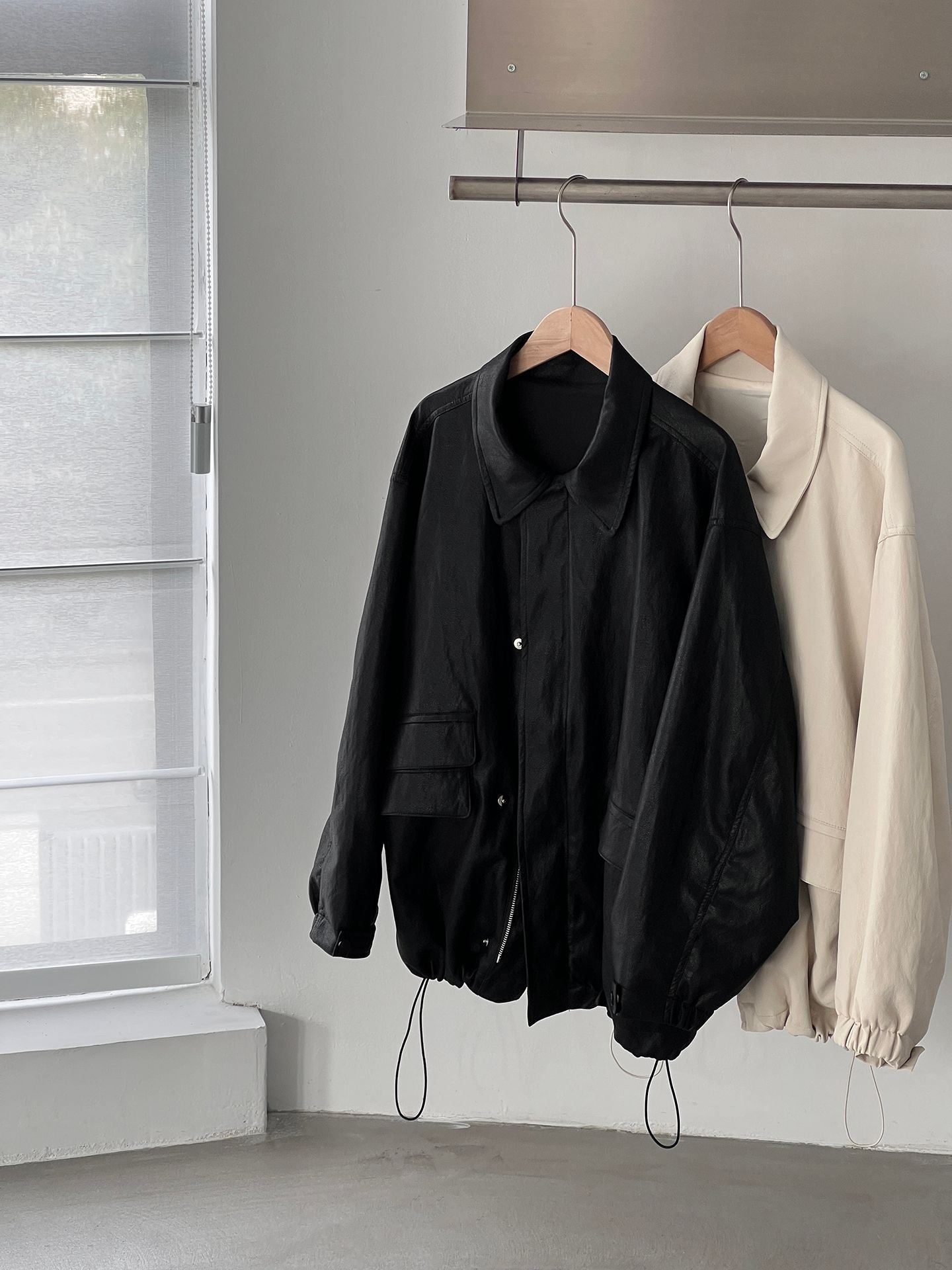 復古蛋白皮設計感短款PU皮衣夾克外套-2色