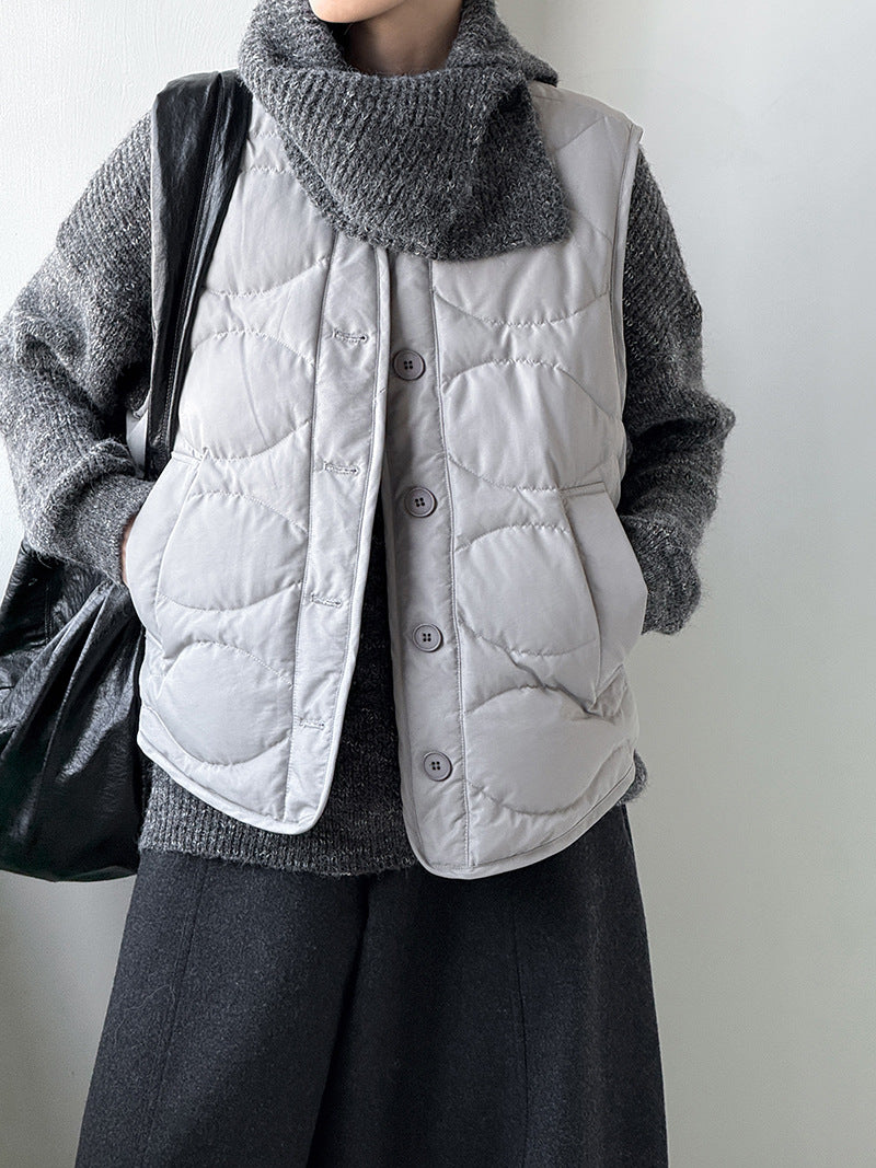 韓系90%白鴨絨菱格馬甲外套-2色