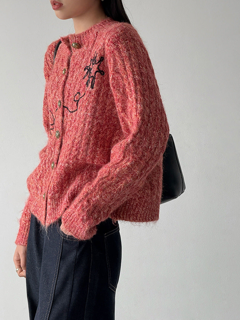 小眾刺繡軟糯長袖針織開衫-3色