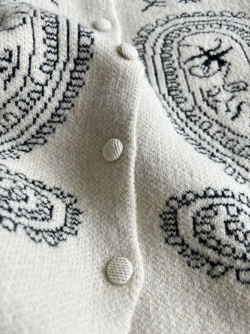 (48H出貨)簡約復古刺繡單排扣針織毛衣開衫