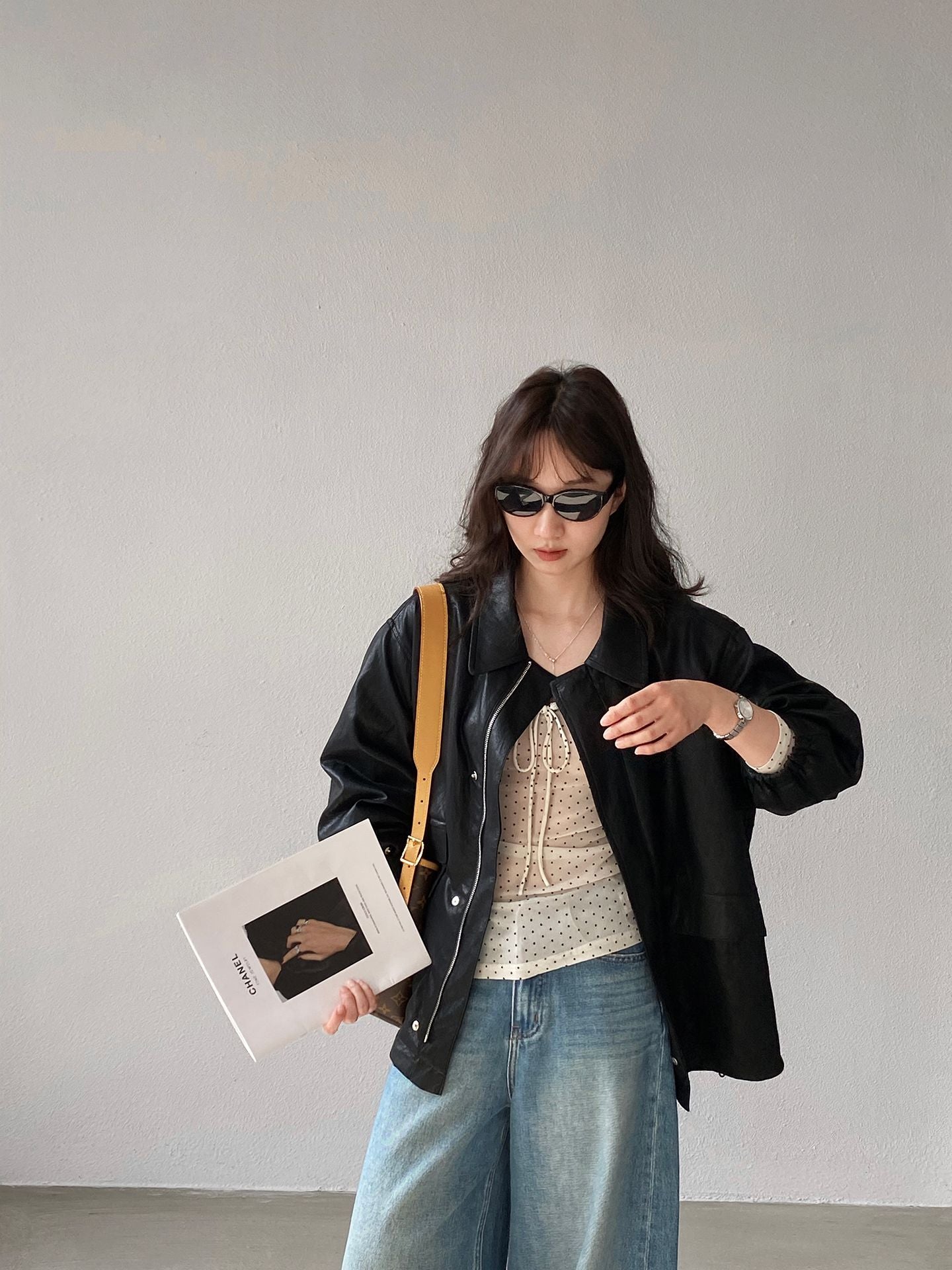 復古蛋白皮設計感短款PU皮衣夾克外套-2色