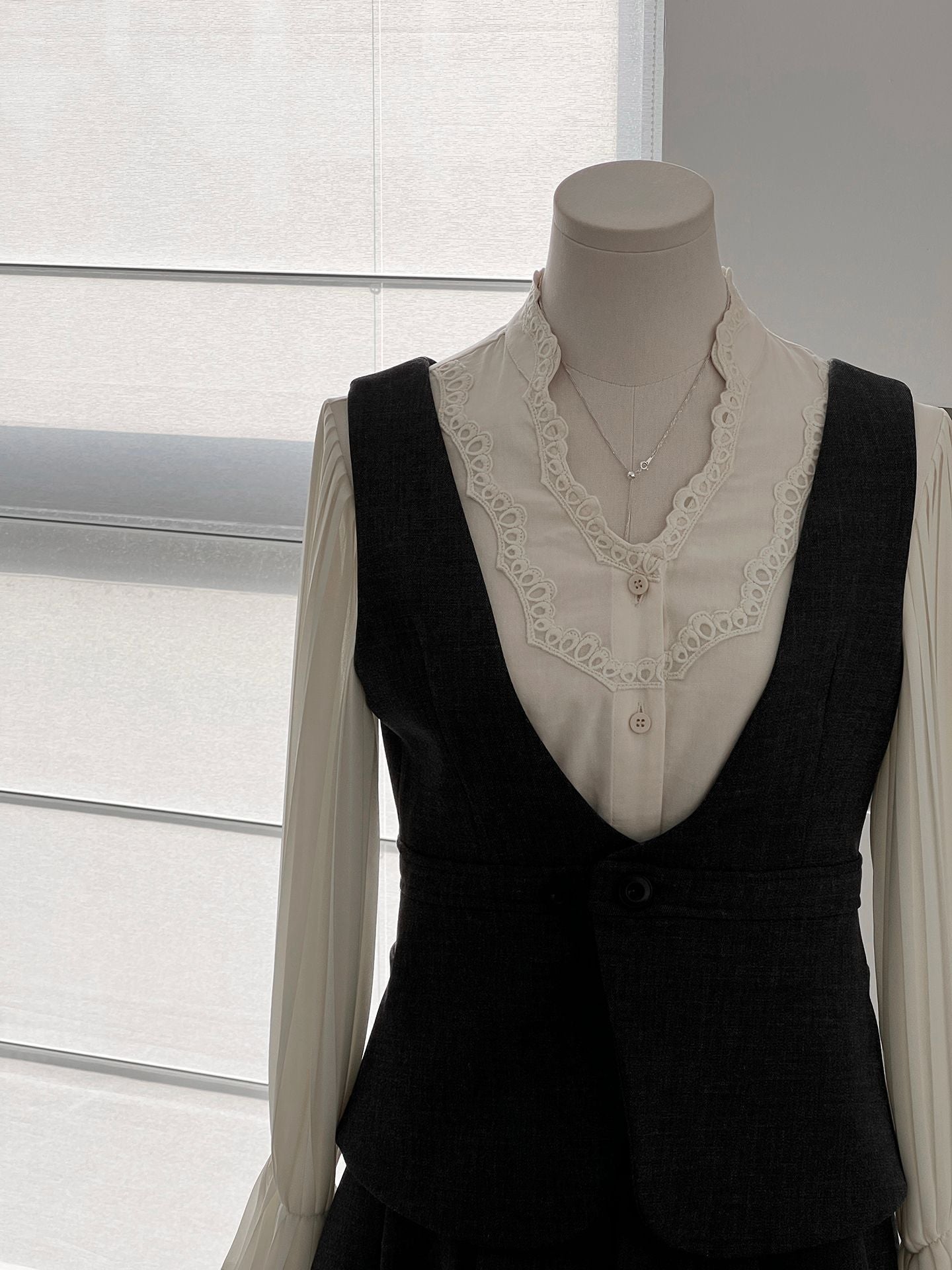 韓系通勤西裝氣質兩穿顯瘦馬甲+休閒半身裙-兩件式套裝