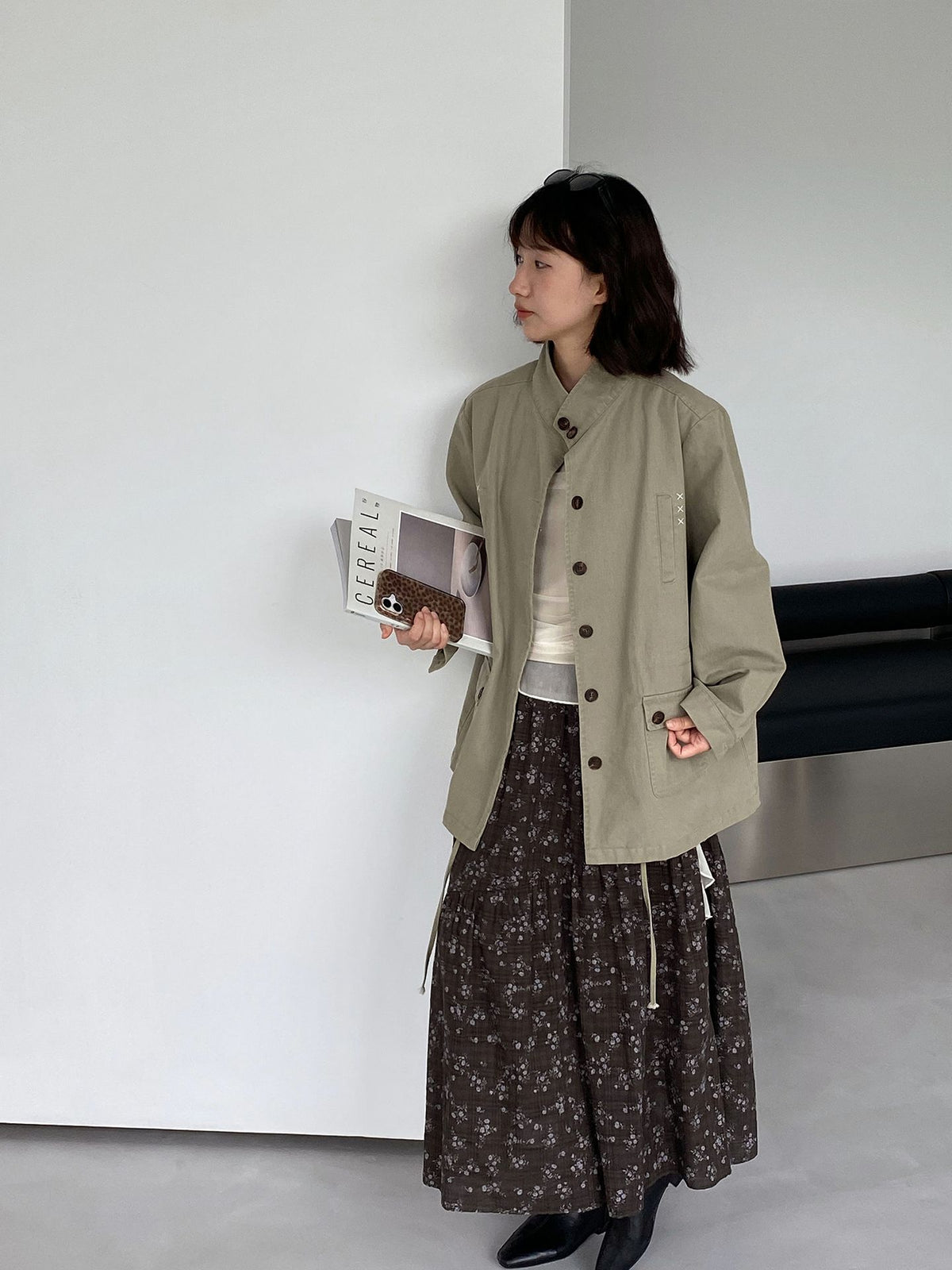 復古刺繡工裝風衣立領長袖外套-2色