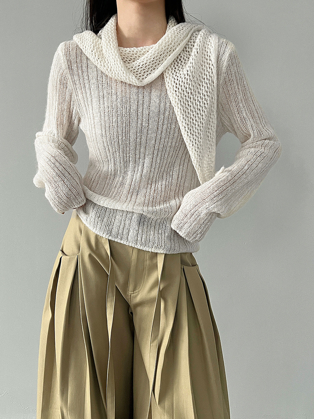 輕奢慵懶軟糯羊毛針織衫+披肩-兩件式套裝-5色