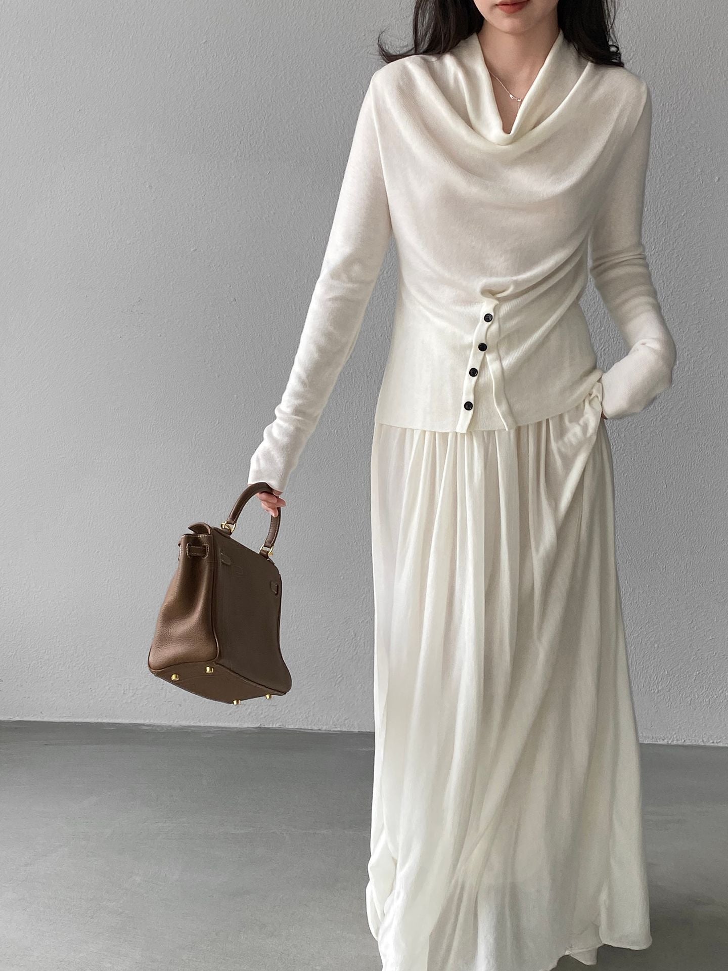 天絲垂墜感氣質優雅百褶半身裙-4色