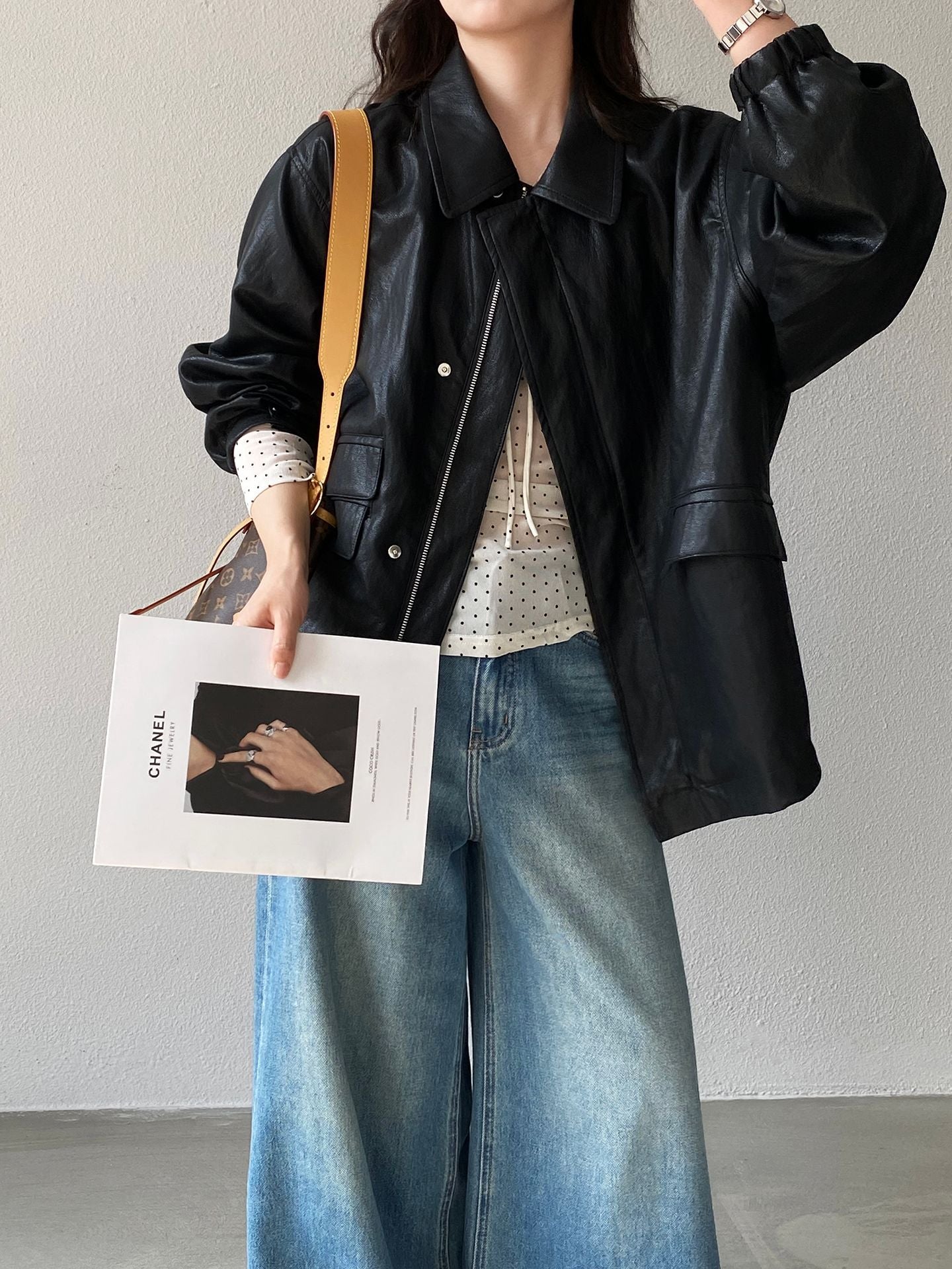 復古蛋白皮設計感短款PU皮衣夾克外套-2色