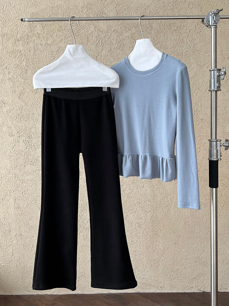 (48H出貨)韓系簡約加絨加厚百搭微喇叭休閒褲-2色