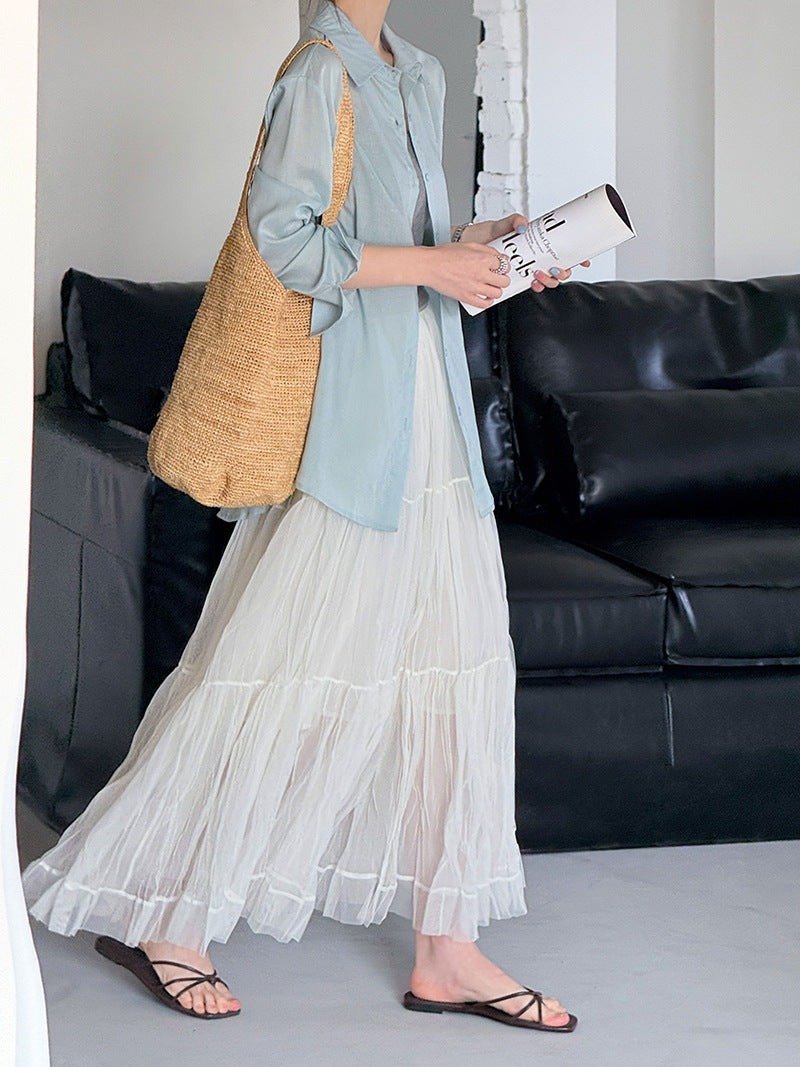 韓版氛圍感大裙襬純色寬鬆半身裙-2色
