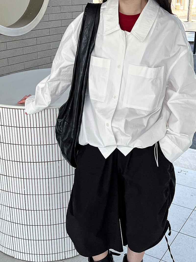 韓系氣質雙口袋Polo領休閒襯衫-2色