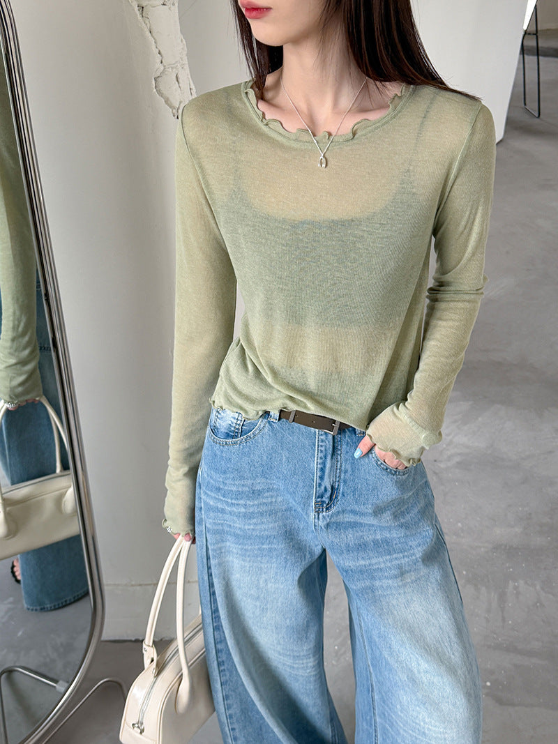 韓版慵懶風木耳邊顯瘦百搭長袖打底衫-6色