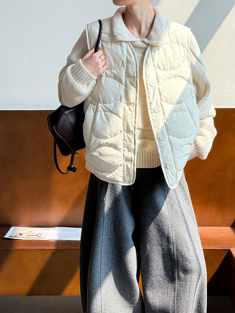 韓系90%白鴨絨菱格馬甲外套-2色