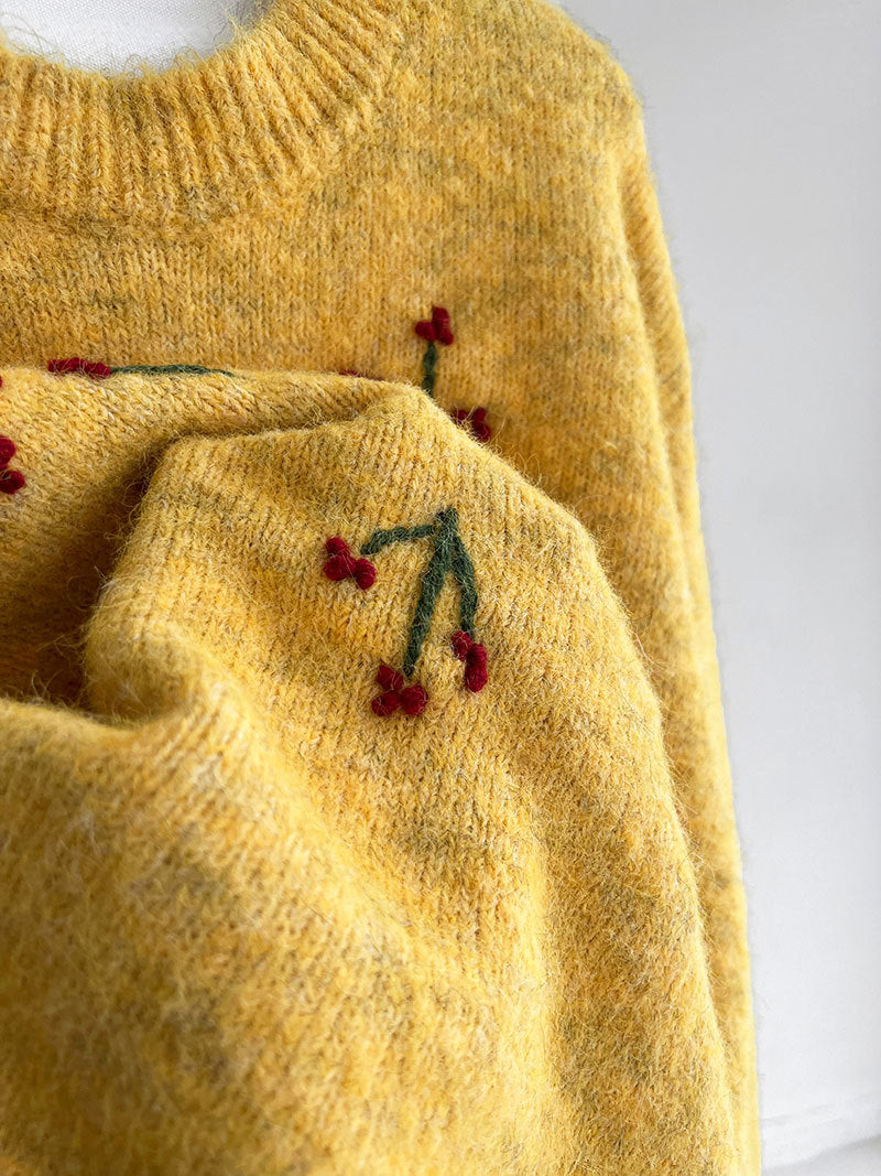 韓系溫柔氛圍感刺繡寬鬆針織上衣-3色
