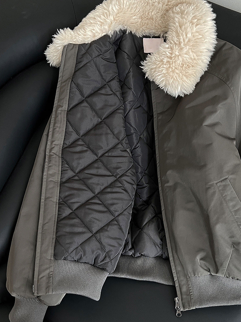 韓系保暖毛毛領夾棉夾克外套-2色