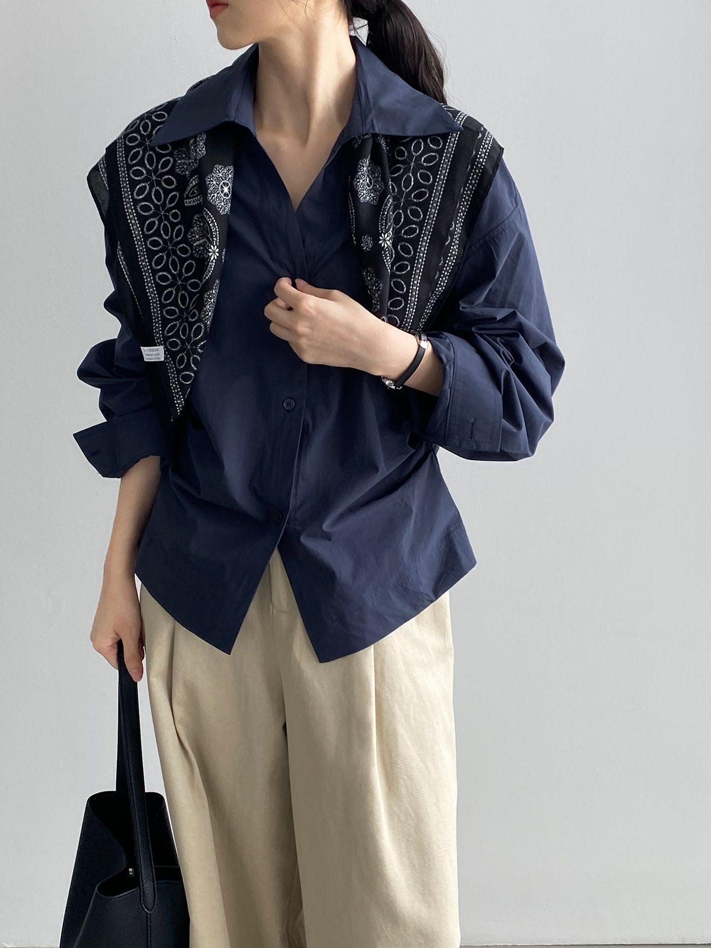 韓系通勤氣質顯瘦抽褶收腰襯衫+含披肩-3色