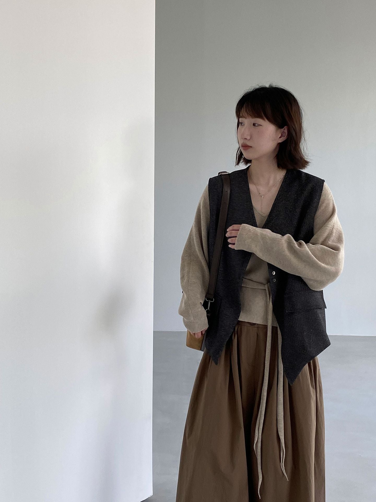 老錢風灰色寬鬆西裝馬甲背心外套