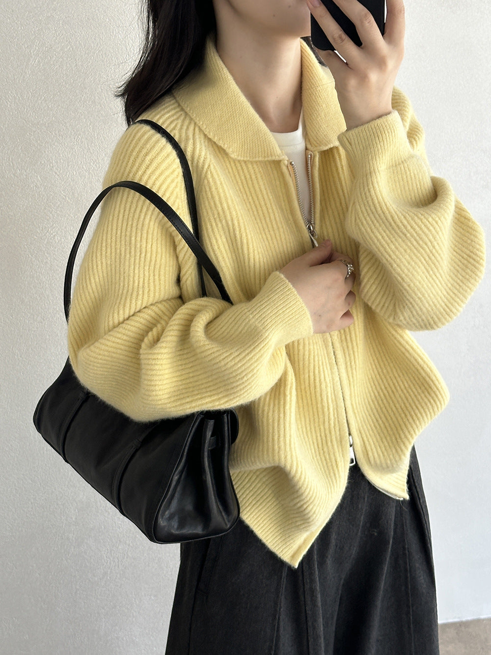 韓系Polo領拉鍊加厚坑條針織毛衣-6色