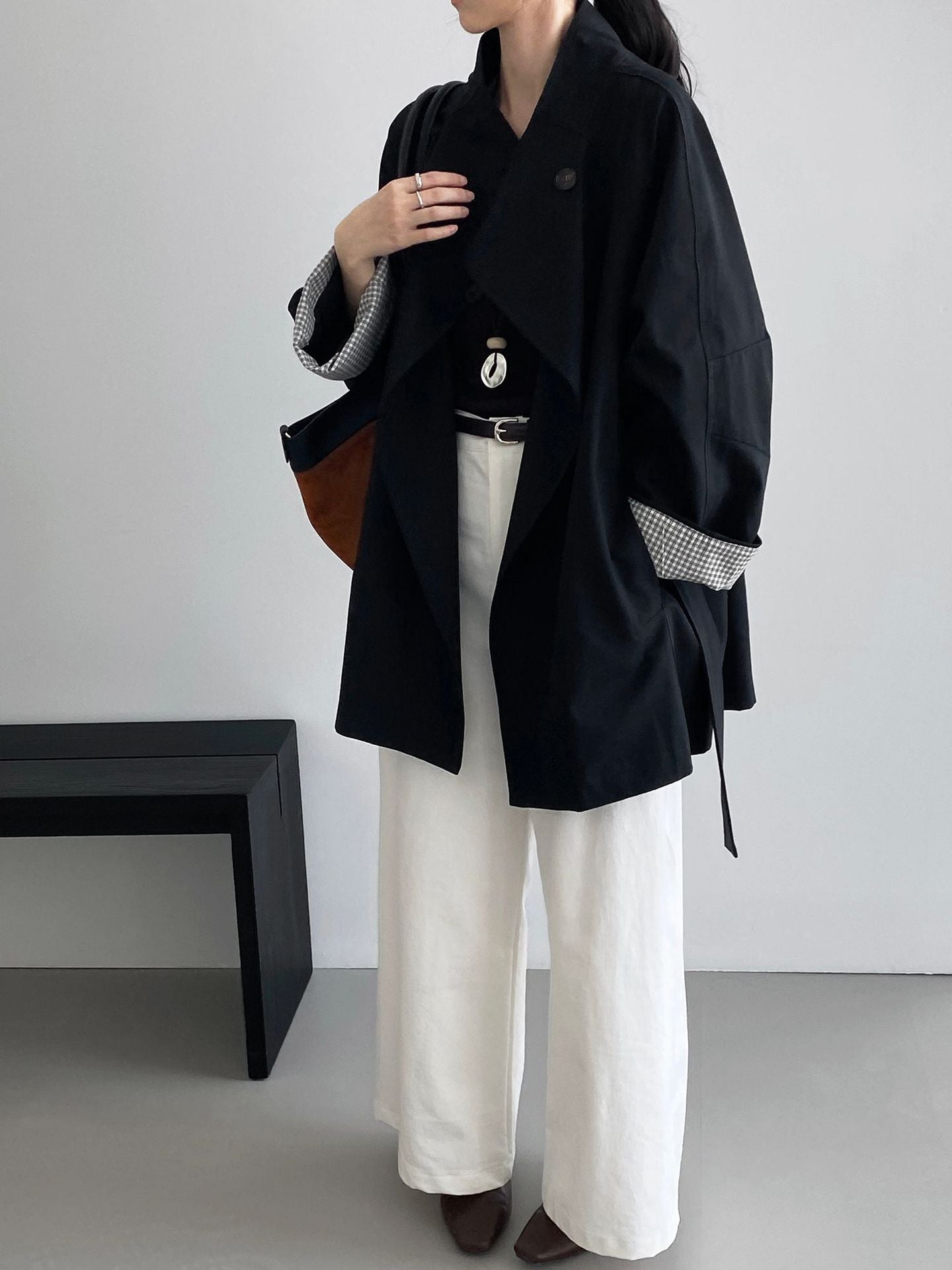 韓系復古英倫風立領寬鬆顯瘦收腰風衣外套-3色