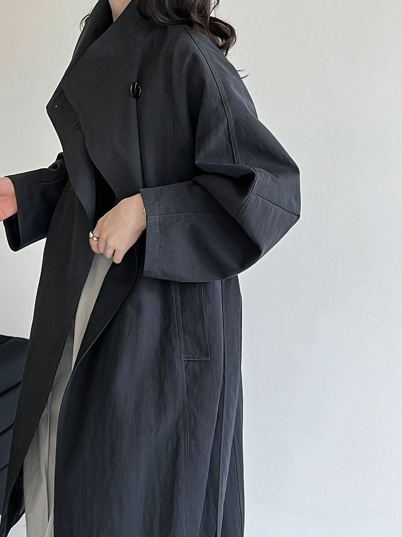 韓系高級感一粒扣立領寬鬆大衣風衣外套-3色