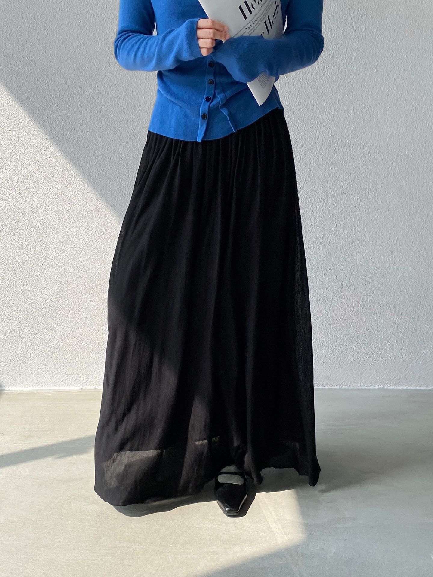 天絲垂墜感氣質優雅百褶半身裙-4色