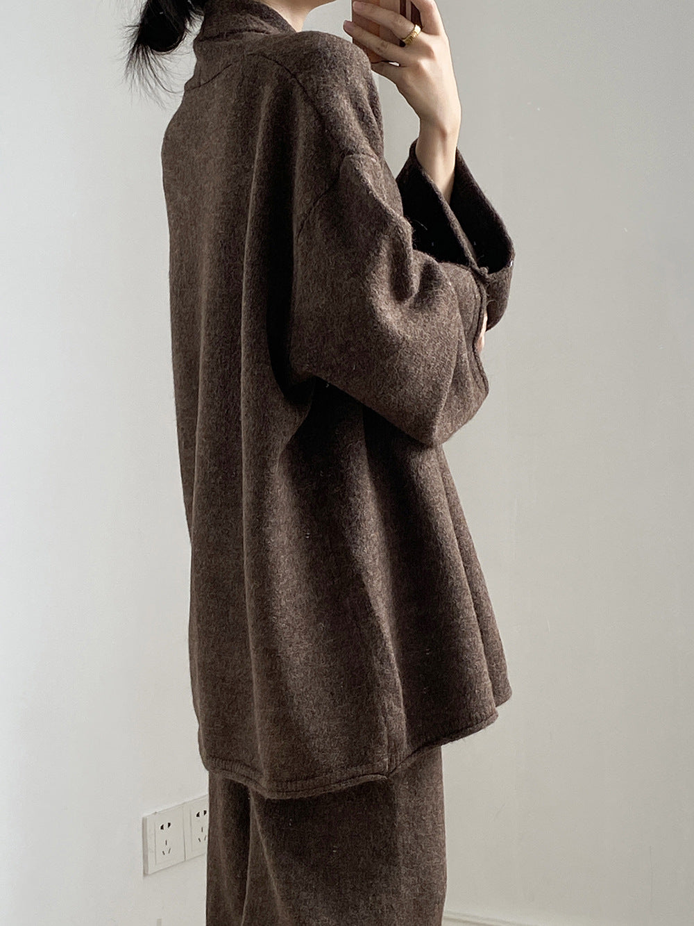 (48H出貨)高級慵懶風繫帶針織開衫+高腰闊腿褲-兩件式套裝-3色