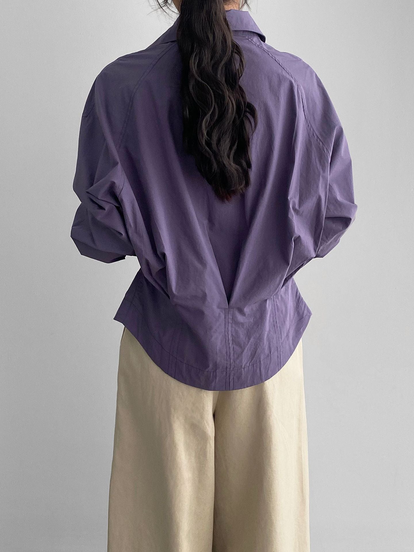 韓系通勤氣質顯瘦抽褶收腰襯衫+含披肩-3色