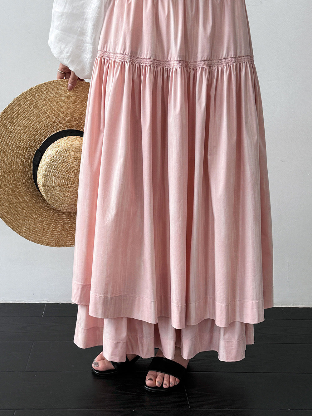 韓系溫柔風垂墜感雙層荷葉蛋糕長裙