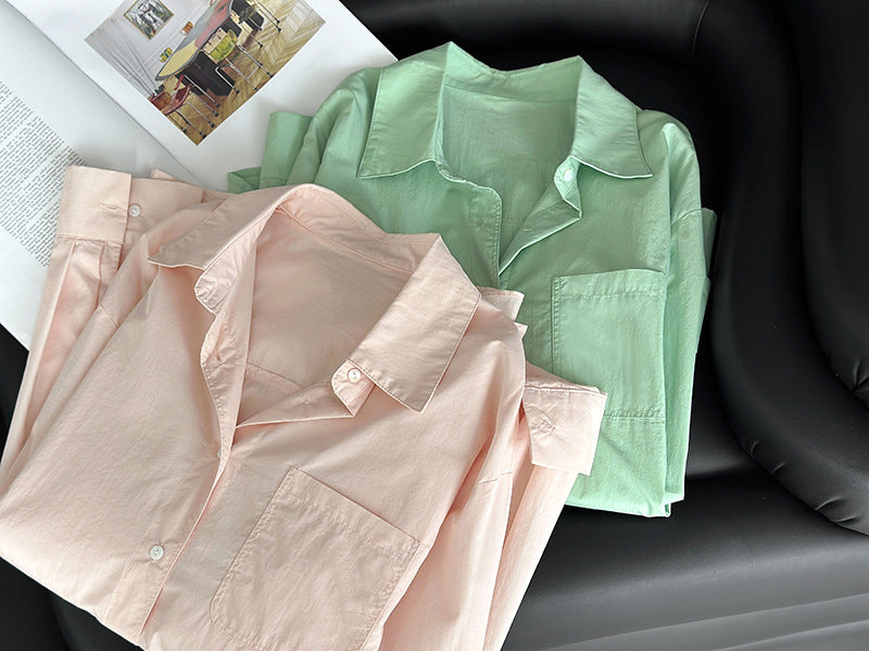 韓版休閒設計感疊穿長袖襯衫-3色