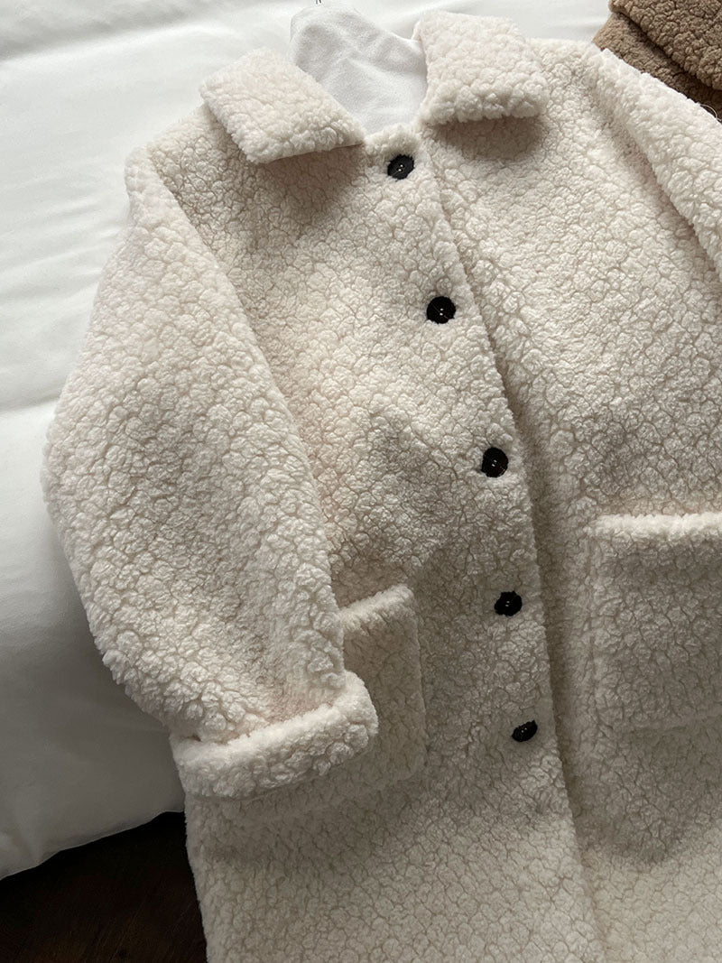 韓系加厚皮毛一體環保皮草羊羔毛大衣外套-2色