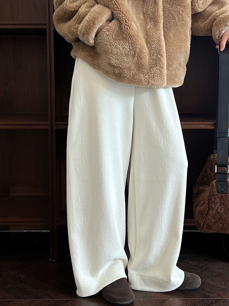 韓系隨性肌理感高腰鬆緊休閒長褲-4色