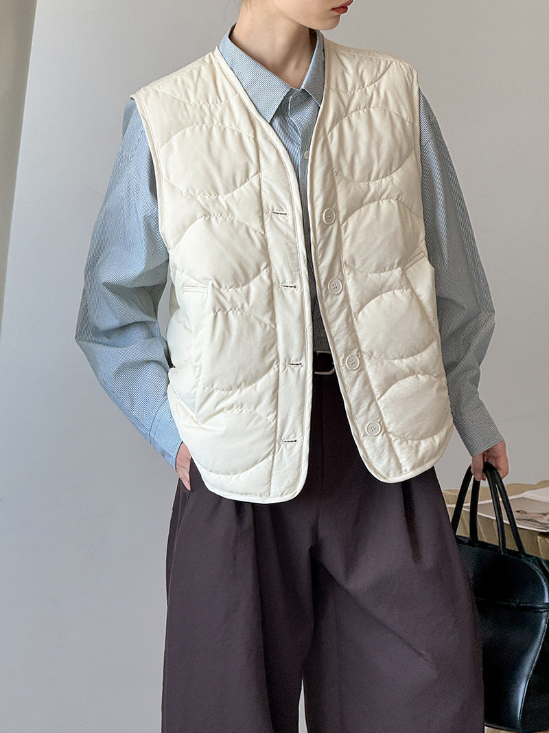 韓系90%白鴨絨菱格馬甲外套-2色