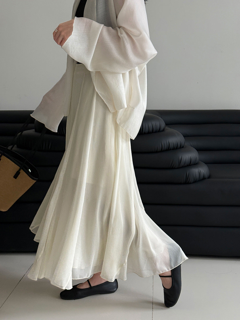 法式垂感溫柔飄逸波浪邊魚尾半身裙-2色