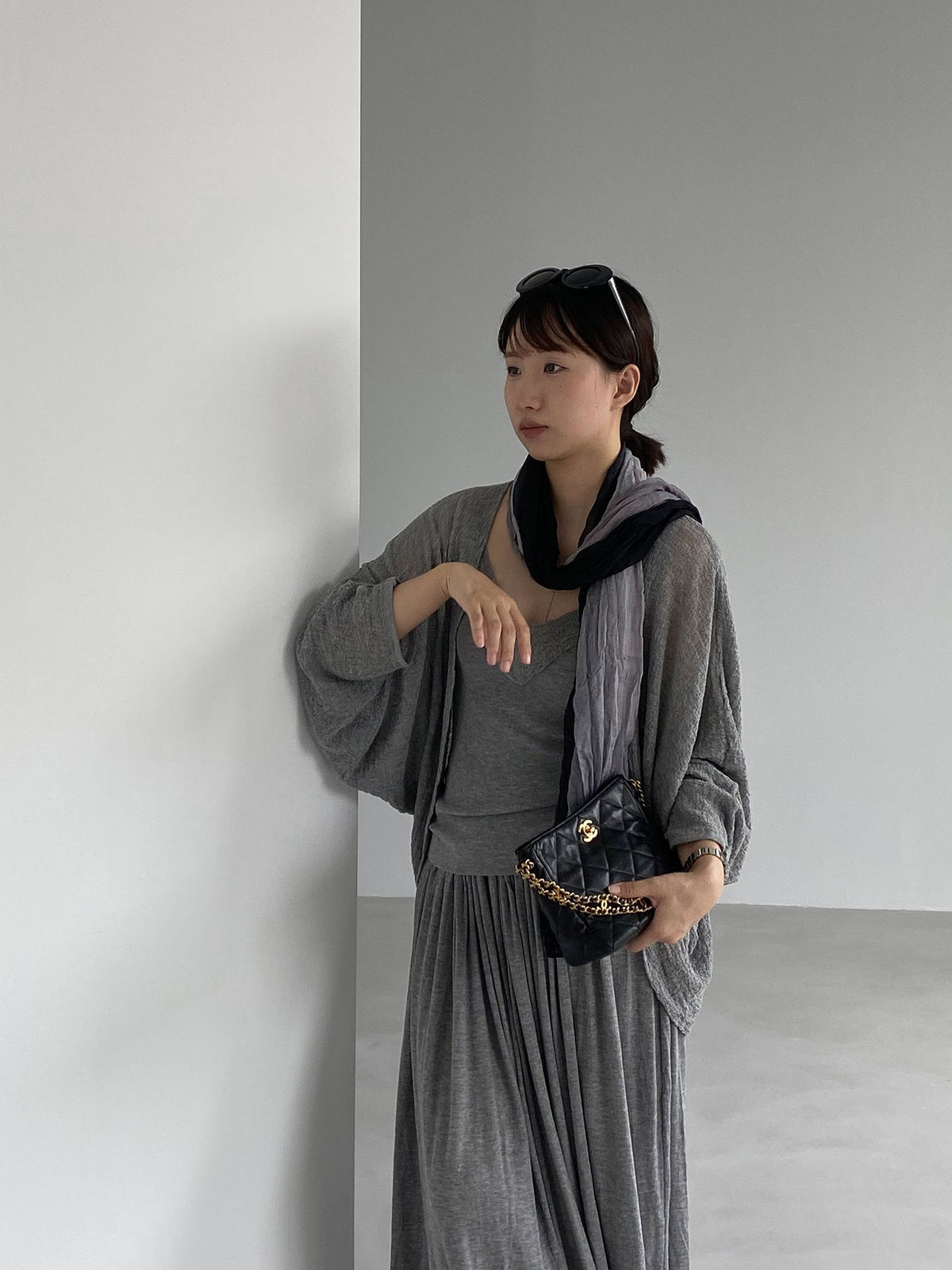 桑蠶絲羊毛長袖披肩+吊帶+長裙-三件式套裝-5色