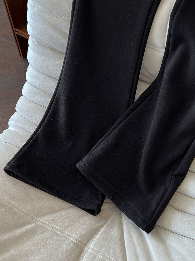 (48H出貨)韓系簡約加絨加厚百搭微喇叭休閒褲-2色