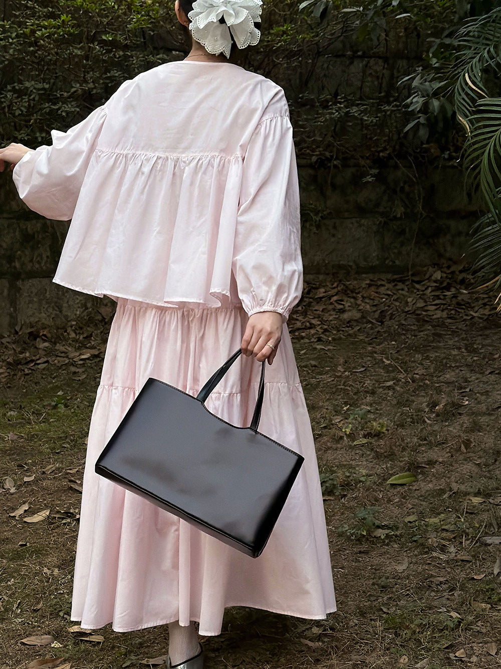 春感甜美娃娃衫+褶皺大擺半身裙-兩件式套裝-2色