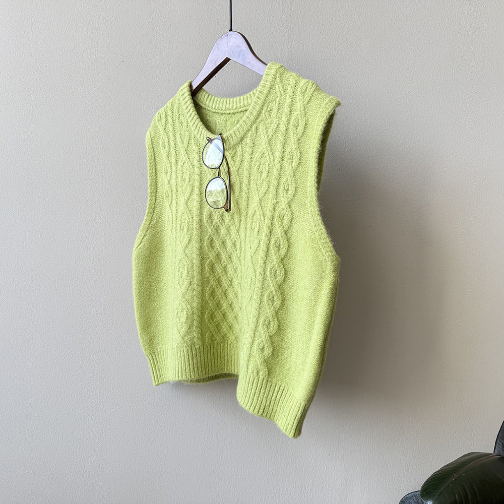 (48H出貨)糖果色圓領麻花軟糯針織背心馬甲-6色