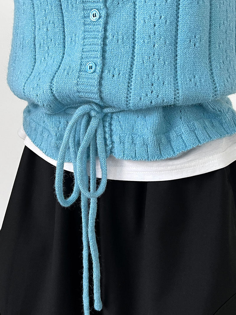 韓系百搭疊穿鏤空繫帶針織馬甲背心-3色