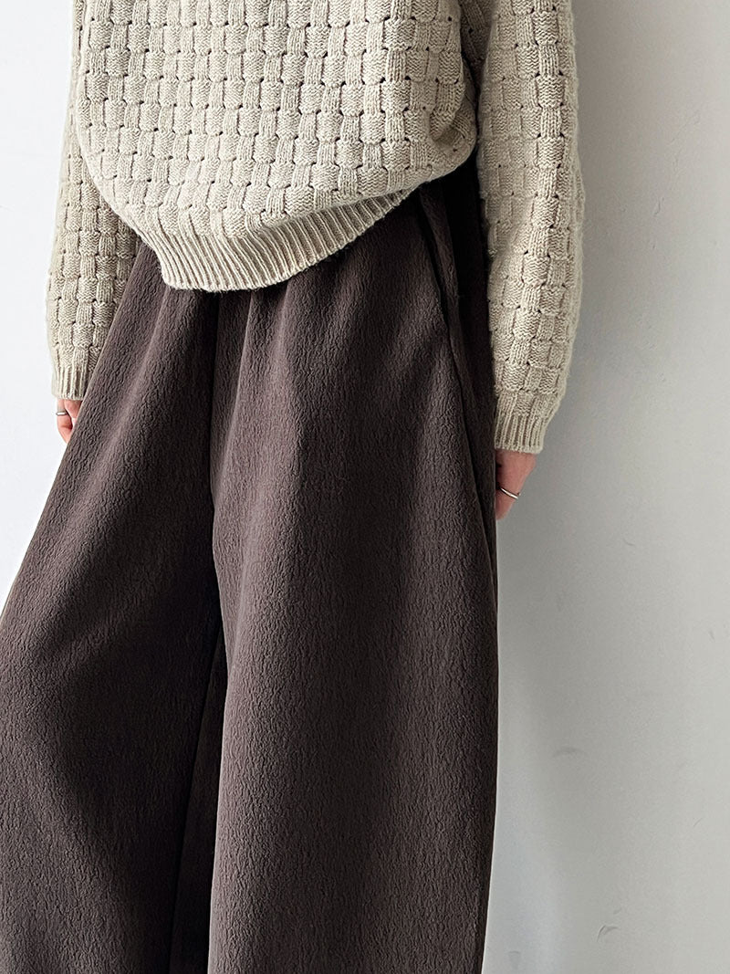 韓系隨性肌理感高腰鬆緊休閒長褲-4色