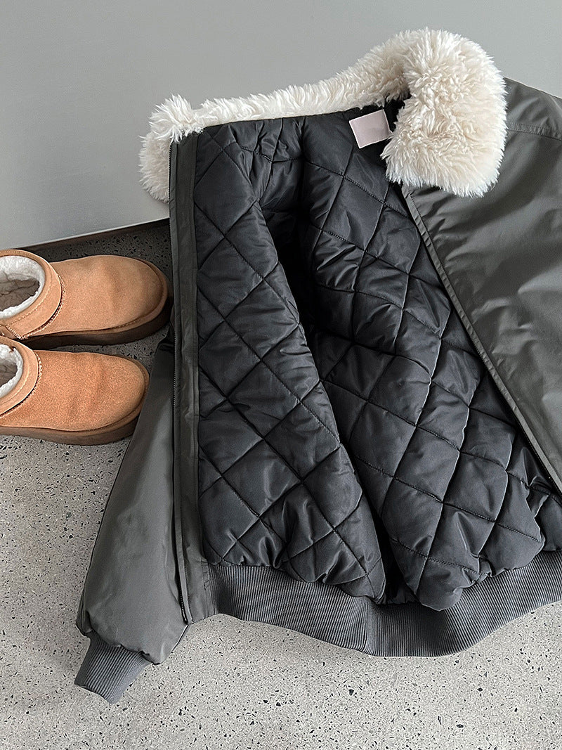 韓系保暖毛毛領夾棉夾克外套-2色