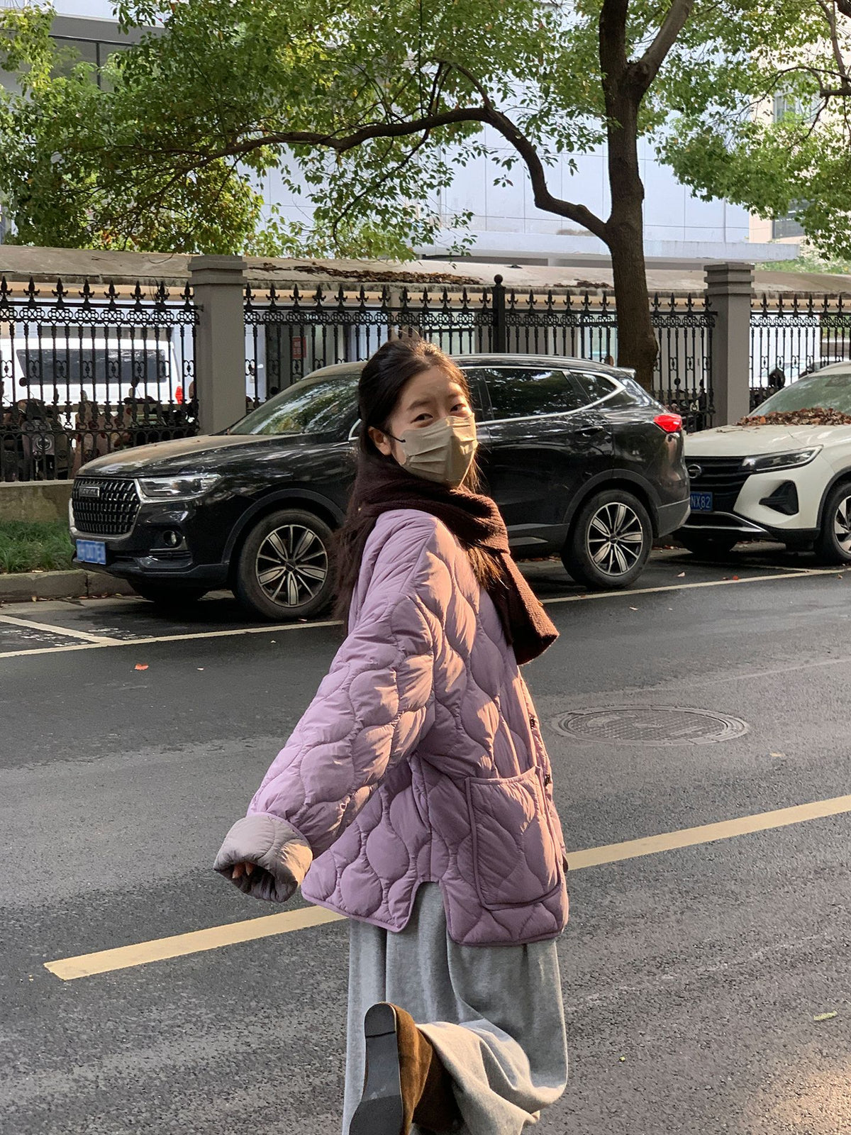 韓系溫柔風菱格撞色外套